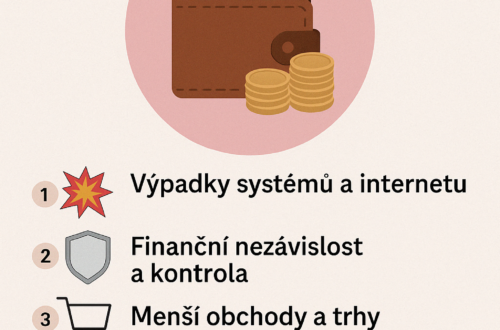 Infografika s názvem Proč mít doma hotovost: Co nám říká Skandinávie? Zobrazuje peněženku s penězi a pět důvodů: výpadky systému, finanční nezávislost, menší obchody, nouzové situace, psychologický efekt klidu.