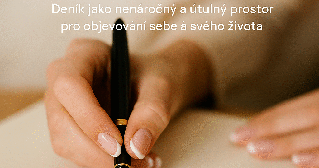 CZ: „Žena s francouzskou manikúrou píše plnicím perem do otevřeného deníku.“ EN: “Woman with French manicure writing in an open journal with a fountain pen.” DE: „Frau mit French-Maniküre schreibt mit einem Füllfederhalter in ein offenes Tagebuch.“