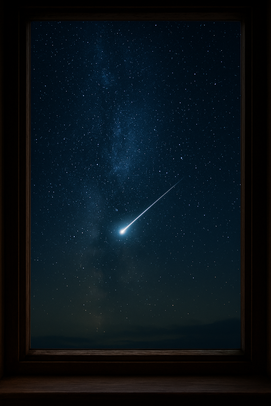 CZ: Noční obloha plná hvězd s jasně zářící padající hvězdou, která protíná ticho vesmíru. Magický okamžik, kdy si člověk přeje své tajné přání a noční svět se na chvíli zastaví. EN: A starry night sky with a bright shooting star streaking across the darkness — a magical moment to make a wish under the quiet beauty of the cosmos. DE: Ein sternenklarer Nachthimmel mit einer hell leuchtenden Sternschnuppe, die die Dunkelheit durchquert – ein magischer Moment, um sich etwas zu wünschen.