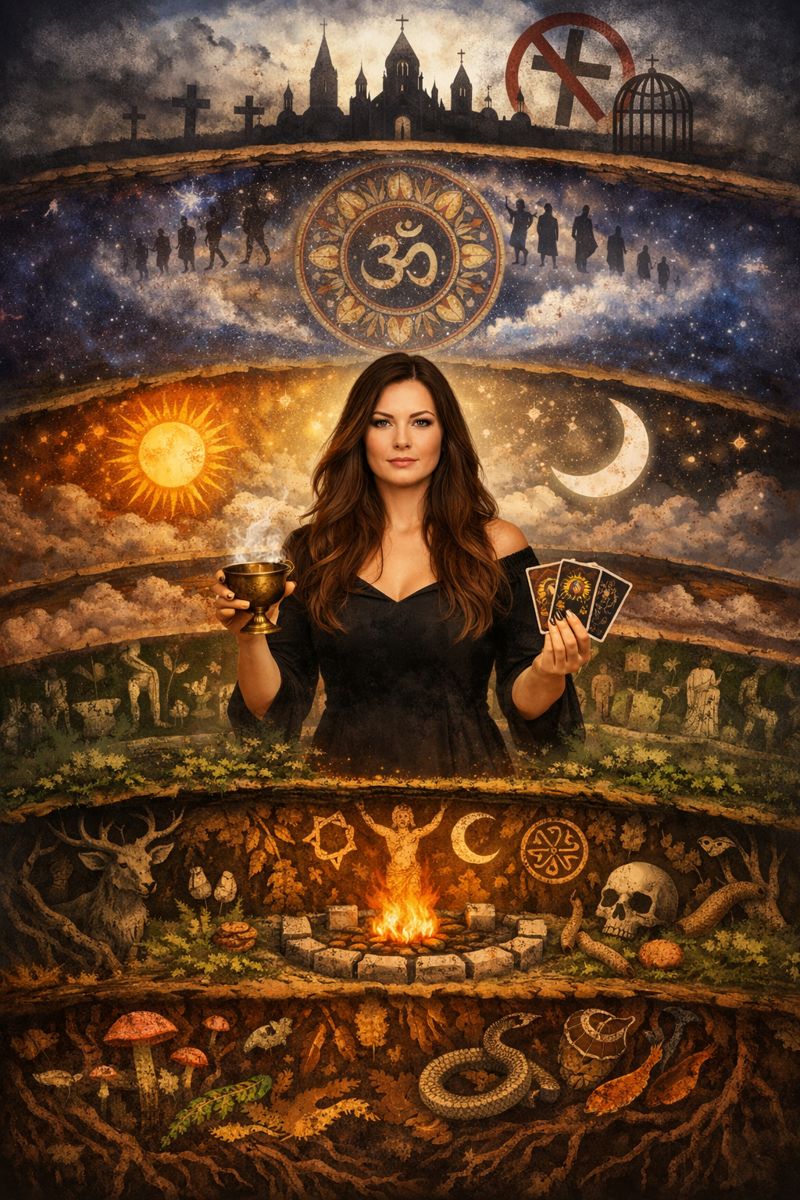 Hlava má směr jako hinduismus – vím, že svět má logiku, i když ji zrovna nechápu. Tělo má kořeny jako šamanismus – pozná pravdu dřív, než ji umím říct. Žena ve mně má rytmus jako pohanství – a ví, že není „mimo“, jen prostě v jiném cyklu než ten, co diktuje kalendář.