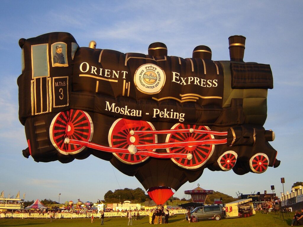hot air balloon, balloon, aviation, ride, flying, orient express, locomotive, lock, steam lock, orient express, orient express, orient express, orient express, orient express