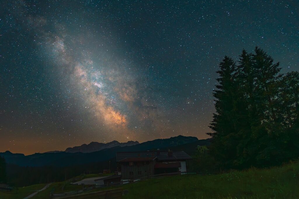 mléčna dráha, nocni obloha, nebo v červnu, milky way, universe, stars, night sky, galaxy, heaven, cosmos, starry sky, star park, winklmoosalm, chiemgau alps, upper bavaria